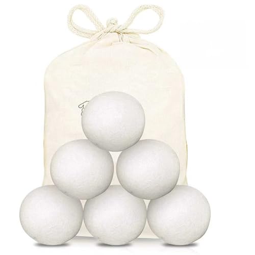 Wool Dryer Balls, 6-Pack - Durable Dryer Balls for Tumble Dryers - Natural Fabric Softener - Reduces Creases and Saves Drying Time
