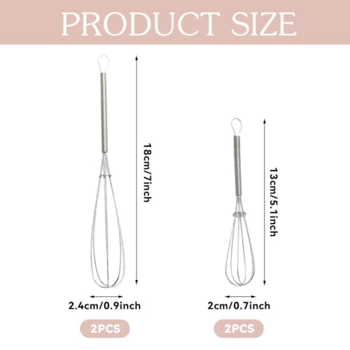 4PCS Stainless Steel Kitchen Whisks, Mini Wire Beater Set, Rust-Proof Manual Egg Whisks for Cooking, Whisking, Blending, Beating, Stirring (5 & 7 inch) - Image 3