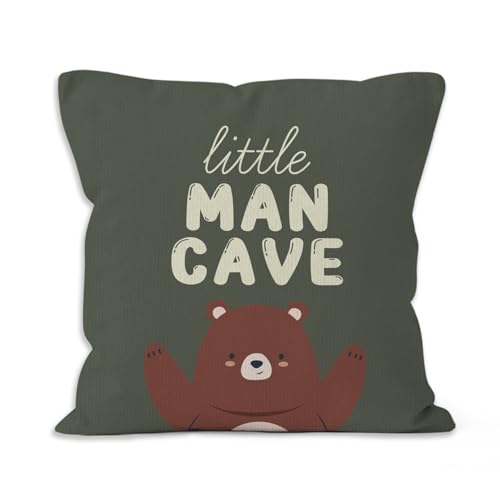 Image of VRW Bear Nursery Decor Throw Pillow Covers 18x18, Little Man Cave Decorative Pillow Covers for Kids Boys Bedroom Room Playroom, Boys Room Decor Accent Pillows Cover Pillowcases