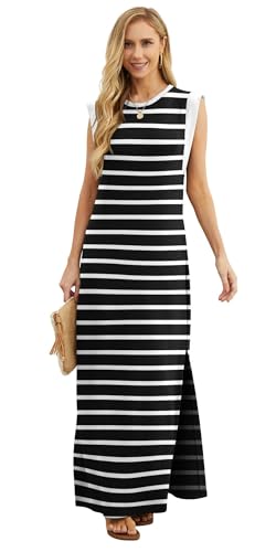 Image of GRECERELLE 2026 Women Year-Round Casual Round Neck Loose Split Wrinkle-Free Long Maxi Vacation Dress with Pockets (XXS-4XL)