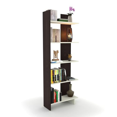 Image of ESTANTERIA Cube Mount Book Shelf Wooden Engineer Wood Book Rack for Study Room 5 Tier Corner Rack Storage Organizer Modern Book Display Showcase Stand for Library, Living Room,Office(Wenge /Frosty)