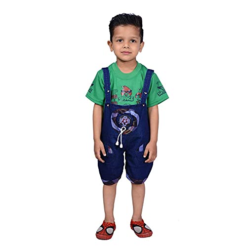 Image of FOCIL Baby Boy's and Baby Girl's Half Sleeve Fitta Denim Dungree With T-shirt for Kids