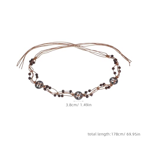 Lurrose Boho Waist Belt: Bohemian Style Rope Belt - Handwoven with Wooden Beads - Adjustable Tassel Waist Chain for Women Summer Dresses and Outdoor Activities2