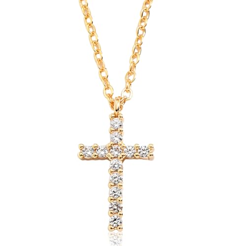 WKRTDY Collier Croix Chrétienne Homme et Femme, Pendentif Croix Or avec Zircons, Acier Inoxydable Hypoallergénique, Universel, Polyvalent
