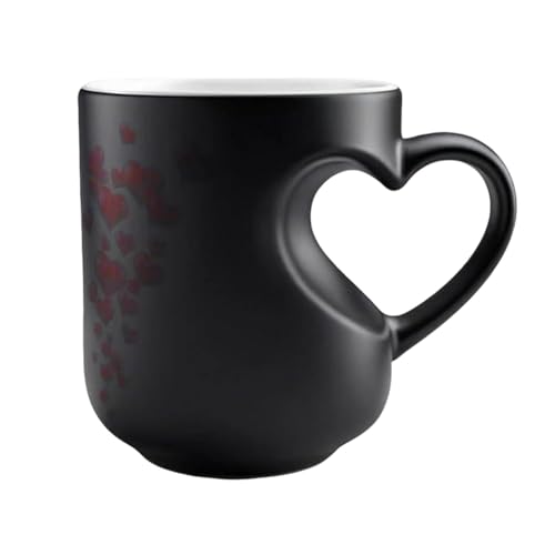 Uonguon Taza que cambia de calor, taza de agua con forma de corazón de 325 ml, taza de té de cerámica con asa, para parejas, fiestas, noche, mañana, descanso, trabajo, viajes, hogar, cocina Uonguon Taza que cambia de calor, taza de agua con forma de corazón de 325 ml, taza de té de cerámica con asa, para parejas, fiestas, noche, mañana, descanso, trabajo, viajes, hogar, cocina