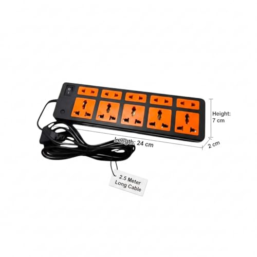 Image of Multi-Plug Extension Board with 10 Sockets, 2.5 Meter Cable, Master Switch, for TV, Laptop, Printer, Projector