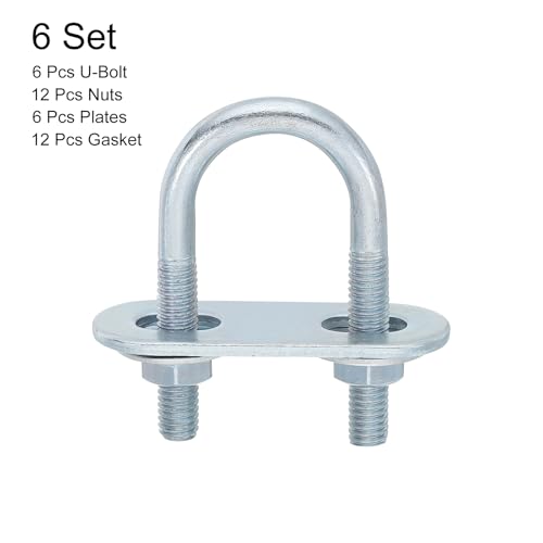Image of uxcell Round U-Bolts, 6 Set 20mm Inner Width 50mm Length M6 Zinc-Plated Carbon Steel U Clamp Bolt with Nuts and Plates, for Boat Trailer