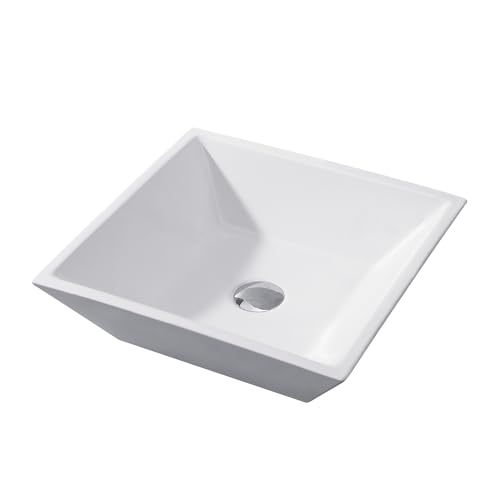 Luxier CS-006 Flat Square 16-1/2 in. Bathroom Ceramic Vessel Sink Art Basin in White