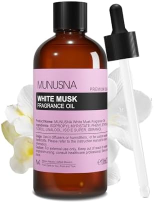 NUNUSNA Weißer Moschus Öl für Diffuser und Kerzenherstellung 100ML | White Musk Duftöl Ätherische Öle für Hause, Luftbefeuchter, DIY, Seifen, Autos, Diffusoröl für Aromatherapie, m