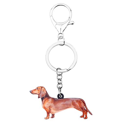 WEVENI Acrylic Dachshund Dog Keychain Cute Jewelry For Women Girl Bag Wallet Car Charms (Brown)4