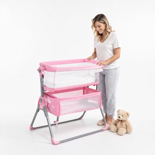 Image of Nirjala Foldable Baby Cradle Swing with Mosquito Net & Canopy | Steel Jhula /Palna with Wheels & Toy Bar | Portable Newborn Infant Sleeping Bed for 0-24 Months