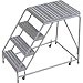 Tri Arc Mfg 4 Step Aluminum Rolling Ladder, 16"W Ribbed Tread, 28"D Top Step, W/O Handrails