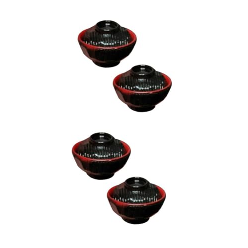 Gatuida 4 Set Stoviglie di simulazione ciotola giapponese mini ciotola di riso giapponese mini scodella per zuppa in stile e da portata con coperchio piccola Nero