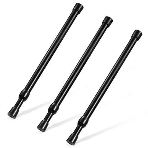 Image of Goowin Spring Rods, 5 /8 inch Diameter, No Drilling, Expandable (12-20 in), Black, 3 Pack for Closet, Cupboard, Hanging Clothes
