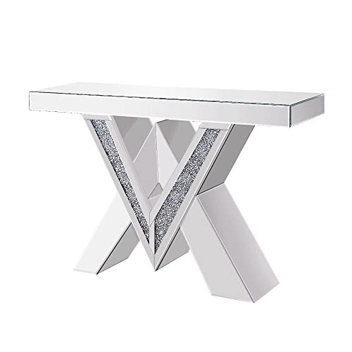 ACME Furniture Console Table, Mirrored and Faux Diamonds