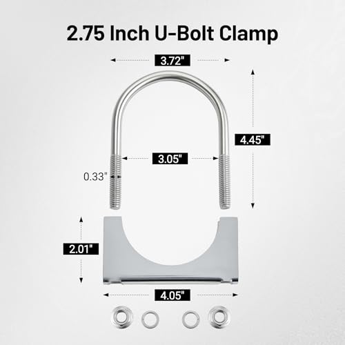 Image of EVIL ENERGY 2.75 inch Heavy Duty U Bolt Exhaust Clamp, 2 3 /4 Inch Stainless Steel U Muffler Clamps, Saddle Style, 2PCS