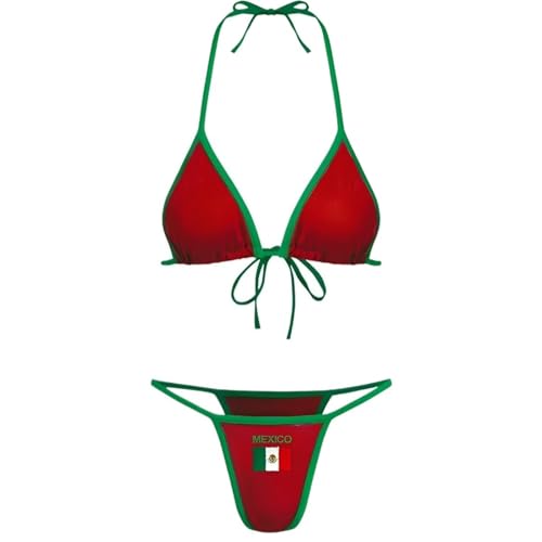 Brazil Mexico Jersey Y2k Halter Bikini Sets Cute 2 Piece Sexy Swimsuit Beach Sets Women Summer (Mexico Red Small)