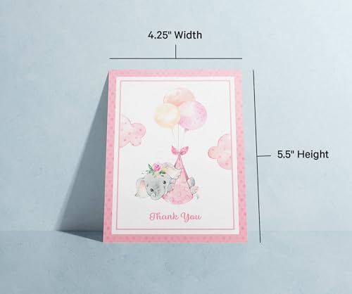 Image of Twigs Paper Baby Girl Shower Thank You Cards, 12 Pink Elephant Note Cards