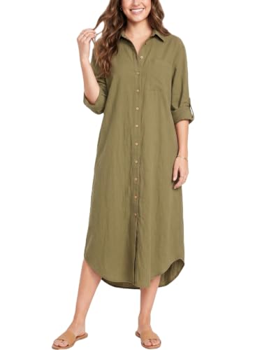 Image of Kuraki Women's Casual Print Button Front Maxi Shirt Dress