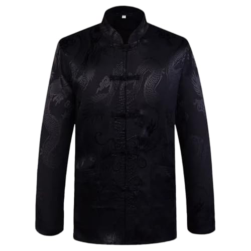 Tang Suit Men Hanfu Chinese Traditional Clothes Long Sleeve Top and Pants,Kung Fu Shirt Uniform Tang Suit Jacket Men Silk (Black, M)