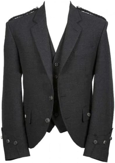 Argyle Tweed Kilt Jacket with Vest Scottish Wedding Argyll Jacket with Waistcoat Charcoal Colour