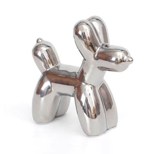 Notakia Large Silver Cute Ceramics Balloon Dog Statue Crafts Living Room Desktop Decorations,Handmade Modern Small Ceramic Animal Statue Ornament Home