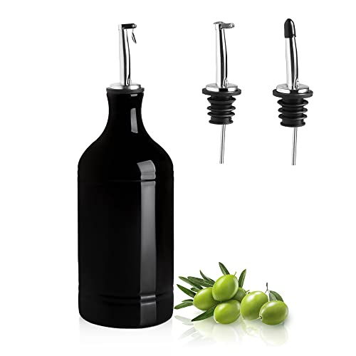 Sweejar Ceramic Olive Oil Dispenser Bottle, Opaque Oil Cruet Protects to Reduce Oxidation, Suitable for Storage Vinegar, Coffee Syrups & Other Liquids, Pack of 1, 15.5 Fl Oz (Black)