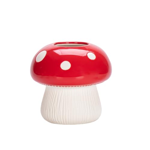 LONG TAO Mushroom Flower Vase Ceramic Vases Planter Decorative Mushroom Vase with Polka Dots for Table Centerpiece Home Room Garden Decor (3.54x3.35 Red)
