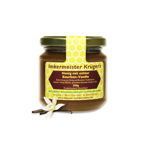 Allgäuer Wanderimkrei Honig mit echter Bourbon-Vanille 250g | DIREKT VOM IMKER aus Deutschland | PESTIZIDFREIE PRODUKTION | Imkermeister Krügers Qualitätsgarantie