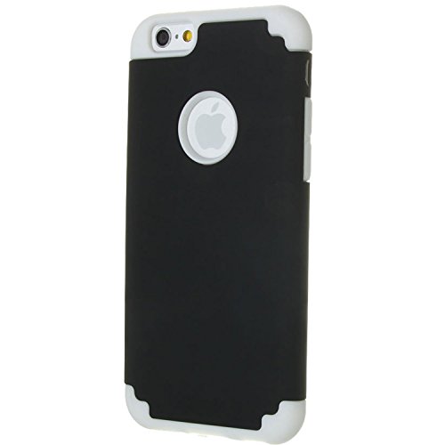 iPhone 6s Case, Lumsing Hard Soft Rubber High Impact Double Layer Shockproof Armor Hybrid Defender Case Protective Cover for Apple iPhone 6 (4.7 inch Screen) with Screen Protector (Black/White)