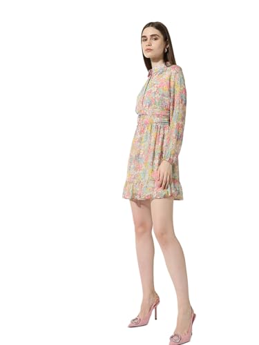 Image of ONLY Floral Printed Shirt Collar Tiered Chiffon Fit & Flare Dress
