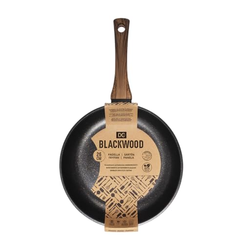 Dc Casa Padella Universale Black Wood - Padella Antiaderente in Acciaio con Manico in Legno, Versatile e Elegante (26 cm)