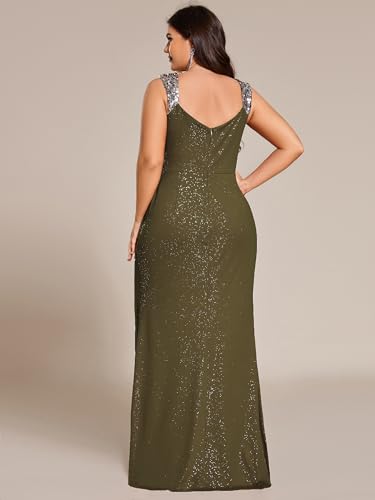 Image of Ever-Pretty Women's Glitter V Neck Sleeveless Plus Size Formal Dresses High Split Bodycon Prom Dress Evening Gowns