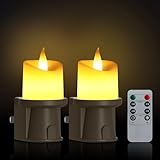 2 Pack Flameless Candle Nightlight Plug Into Wall, Electronic Candle Outlet Plugs w/Dusk Dawn Sensor Auto Switch On/Off for Home, Bathroom, Window Decorative Include Remote Timer Function (Brown)
