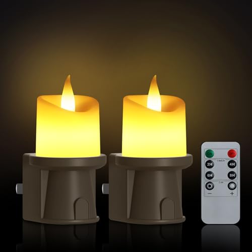 AnaNicozy 2-in-1 Plug in Night Light (2 Pack) - Dual Mode: Dusk to Dawn Sensor OR Remote Control with Timer - Dimmable Electric Candle Wall Sconce for Farmhouse Decor Hallway Bedroom (Bronze)