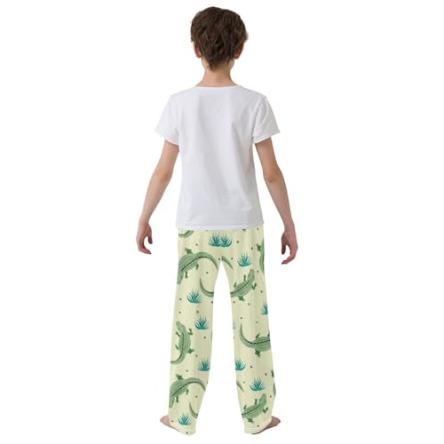 Crocodile on The Grassland Boys Long Pants Soft Trousers Elastic Waist Kids Lounge Bottoms with Pockets S-XL3