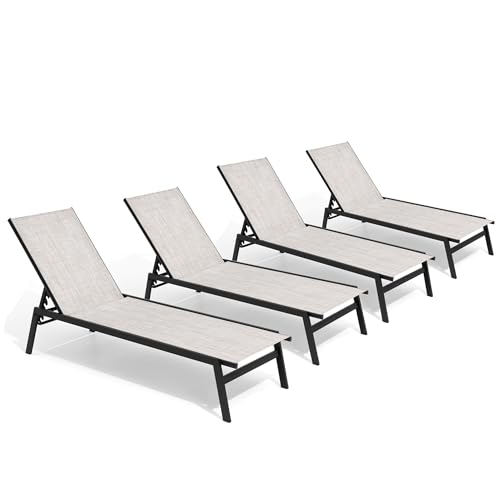 Pellebant Outdoor Lounge Chairs Set of 4, Patio Chaise Lounge, Rustproof Pool Lounge Chairs for Pool Deck Sunbath with Adjustable Backrest(4PCS,Beige)