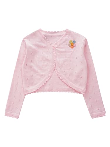 Aislor Kids Girls Flower Knitted Cardigan Sweater Bolero Shrug One Button Open Front Long Sleeve Dress Cover Up3