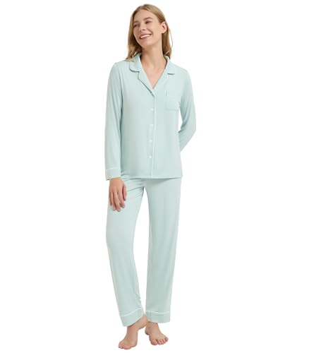 Image of WiWi Viscose from Bamboo Women's Pajamas Set Super Soft Button Down Top and Pants Sleepwear Cooling Pjs S-3X