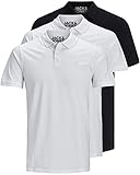 JACK & JONES 12171776 - Pack de 3 polos para hombre, entallados, manga corta, colores negro, blanco, azul, gris, tallas XS, S, M, L, XL, XXL, XXL