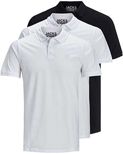 JACK & JONES 12171776   Pack de 3 polos para hombre, entallados, manga corta, colores negro, blanco, azul, gris, tallas XS, S, M, L, XL, XXL, XXL