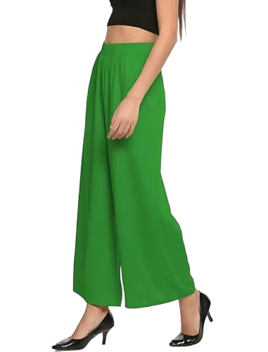 Image of FASHION GALLERY Women's Solid Rayon Palazzo Pants | Relaxed Fit Full Length Wide Leg Palazzo | Elastic Waist Comfortable Casual Lounge Office Ethnic Flared Trousers for Women