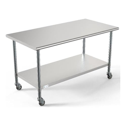 Image of KoolMore Commercial 30 inch x 60 inch Stainless Steel Work Table Wheels Restaurant Home Use, Under Storage Shelf Food, Tools, Equipment, Hardware, Heavy Duty Metal Workspace (CT3060-18C), Silver, 30 inch x 60 inch