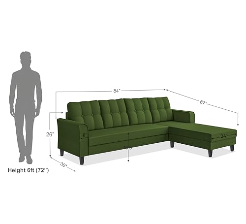 Image of Adorn India Maddox Tufted L Shape 5 Seater Sofa Set RHS (Green) (3 Year Warranty)