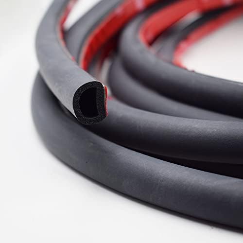 Seal Strip Automotive Universal Self Adhesive D-Shape Door Seal 0.47" Height X 0.55" Width Car Truck Door Window EPDM Rubber Weather Stripping Hollow Black Soundproof Noise Insulation (10FT)