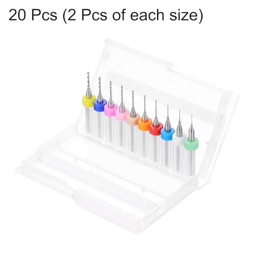 QUARKZMAN 2 Set (20 Stück) PCB Bohrer Set 1/8 Schaft 0,3mm-1,2mm, Wolframkarbid Mikro Spiralbohrer Werkzeuge Für Leiterplatten Schmuck Plastik Holz Weichmetall