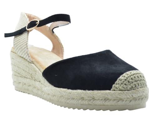 Benavente – Cuñas Mujer Esparto Abril Rojo | Alpargatas Cuña Mujer Media 4 Cuerdas Con Hebilla Al Tobillo | Plantilla Memory Foam Y Gel | Punta Cerrada Y Talón Destalonado