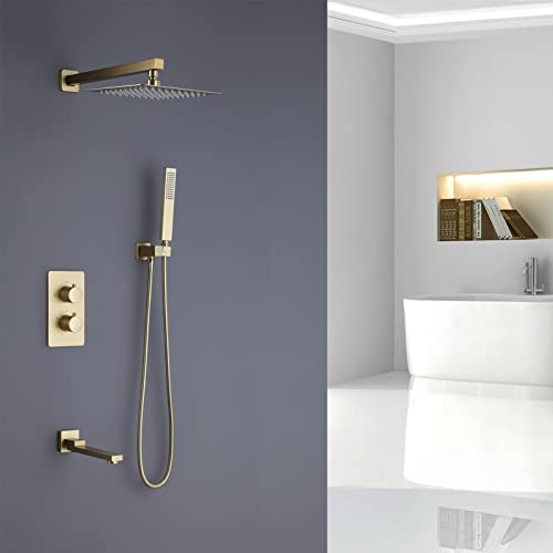 Mitigeur thermostatique douche complet 3 fonctions haute pression fini or brossé