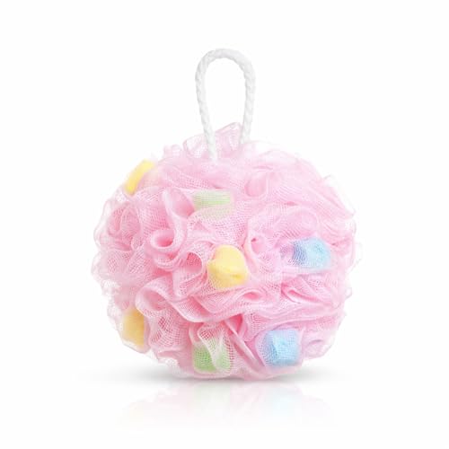 Loofah Sponge Shower Puff Soft Mesh Bath Sponge for Women and Men Shower Puff Exfoliating Sponge Body Scrubber Sponges Bath for Rich Lather (Pink)