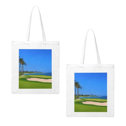 Reusable Heavy-Duty Canvas Tote Bag, Golf Course handbag 15.75x13.87 Inch, Large Eco-Friendly Shopping Tote for Travel, Gym, Gifts, Machine Washable2
